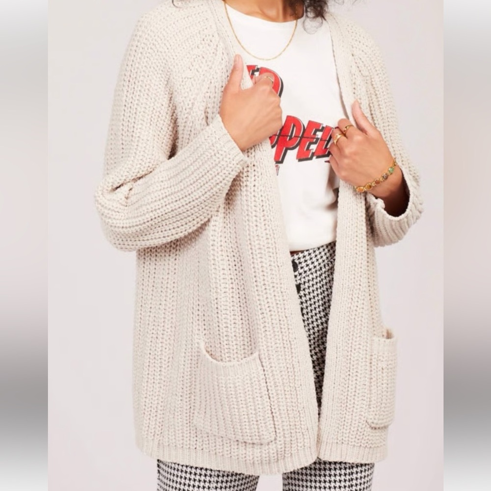 POL Cream Knit Open-Front Cardigan